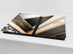 TEMPERED GLASS CHOPPING BOARD – Glass Cutting Board and Worktop Saver – Worktop protector; MEASURES: SINGLE: 60 x 52 cm (23,62” x 20,47”); DOUBLE: 30 x 52 cm (11,81” x 20,47”); D30 Decorative Surfaces Series: Black and white interwoven with gold 2