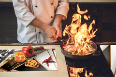 TEMPERED GLASS CHOPPING BOARD – Glass Cutting Board and Worktop Saver – Worktop protector; MEASURES: SINGLE: 60 x 52 cm (23,62” x 20,47”); DOUBLE: 30 x 52 cm (11,81” x 20,47”); D30 Decorative Surfaces Series: Black and white interwoven with gold 2