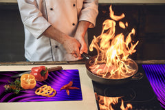 UNIQUE Tempered GLASS Kitchen Board – Scratch Resistant Glass Cutting Board – Glass Countertop MEASURES: SINGLE: 60 x 52 cm (23,62” x 20,47”); DOUBLE: 30 x 52 cm (11,81” x 20,47”); D29 Colourful Variety Series: Purple fabric 2