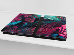 Tempered GLASS Kitchen Board – Impact & Scratch Resistant D27 Vintage leaves and patterns Series: Abstract tropical leaves