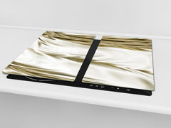 Tempered GLASS Cutting Board – Worktop saver and Pastry Board – Glass Kitchen Board; MEASURES: SINGLE: 60 x 52 cm (23,62” x 20,47”); DOUBLE: 30 x 52 cm (11,81” x 20,47”); D28 Golden Waves Series: Luxury fabric 1