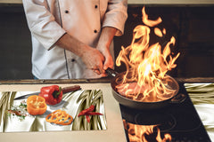 Tempered GLASS Cutting Board – Worktop saver and Pastry Board – Glass Kitchen Board; MEASURES: SINGLE: 60 x 52 cm (23,62” x 20,47”); DOUBLE: 30 x 52 cm (11,81” x 20,47”); D28 Golden Waves Series: Luxury fabric 1