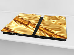 Tempered GLASS Cutting Board – Worktop saver and Pastry Board – Glass Kitchen Board; MEASURES: SINGLE: 60 x 52 cm (23,62” x 20,47”); DOUBLE: 30 x 52 cm (11,81” x 20,47”); D28 Golden Waves Series: Luxury fabric 2