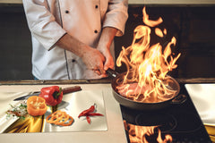 Tempered GLASS Cutting Board – Worktop saver and Pastry Board – Glass Kitchen Board; MEASURES: SINGLE: 60 x 52 cm (23,62” x 20,47”); DOUBLE: 30 x 52 cm (11,81” x 20,47”); D28 Golden Waves Series: Golden spike