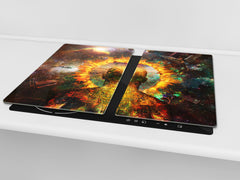 Chopping Board Set - Induction Cooktop Cover – Glass Cutting Board; MEASURES: SINGLE: 60 x 52 cm (23,62” x 20,47”); DOUBLE: 30 x 52 cm (11,81” x 20,47”); D33 Abstract Graphics Series: Ring of fire