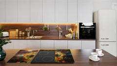 Chopping Board Set - Induction Cooktop Cover – Glass Cutting Board; MEASURES: SINGLE: 60 x 52 cm (23,62” x 20,47”); DOUBLE: 30 x 52 cm (11,81” x 20,47”); D33 Abstract Graphics Series: Ring of fire