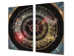 Chopping Board Set - Induction Cooktop Cover – Glass Cutting Board; MEASURES: SINGLE: 60 x 52 cm (23,62” x 20,47”); DOUBLE: 30 x 52 cm (11,81” x 20,47”); D33 Abstract Graphics Series: Mystical astrology