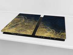 Tempered GLASS Cutting Board – Worktop saver and Pastry Board – Glass Kitchen Board; MEASURES: SINGLE: 60 x 52 cm (23,62” x 20,47”); DOUBLE: 30 x 52 cm (11,81” x 20,47”); D28 Golden Waves Series: Wave of glitter