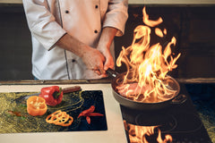 Tempered GLASS Cutting Board – Worktop saver and Pastry Board – Glass Kitchen Board; MEASURES: SINGLE: 60 x 52 cm (23,62” x 20,47”); DOUBLE: 30 x 52 cm (11,81” x 20,47”); D28 Golden Waves Series: Wave of glitter