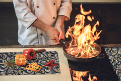 TEMPERED GLASS CHOPPING BOARD – Glass Cutting Board and Worktop Saver – Worktop protector; MEASURES: SINGLE: 60 x 52 cm (23,62” x 20,47”); DOUBLE: 30 x 52 cm (11,81” x 20,47”); D30 Decorative Surfaces Series: Wooden flowers