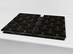 TEMPERED GLASS CHOPPING BOARD – Glass Cutting Board and Worktop Saver – Worktop protector; MEASURES: SINGLE: 60 x 52 cm (23,62” x 20,47”); DOUBLE: 30 x 52 cm (11,81” x 20,47”); D30 Decorative Surfaces Series: Vector black leather background