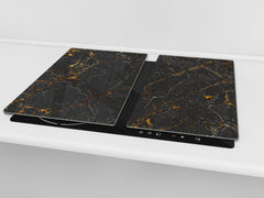 Chopping Board - Induction Cooktop Cover - Glass Cutting Board D22 Marbles 2 Series: Black interwoven with gold