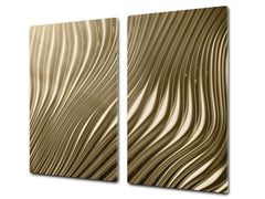 Tempered GLASS Cutting Board – Worktop saver and Pastry Board – Glass Kitchen Board; MEASURES: SINGLE: 60 x 52 cm (23,62” x 20,47”); DOUBLE: 30 x 52 cm (11,81” x 20,47”); D28 Golden Waves Series: Golden metal strips