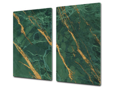 CUTTING BOARD and Cooktop Cover - Impact & Shatter Resistant Glass D21 Marbles 1 Series: Green marble with golden veins 2