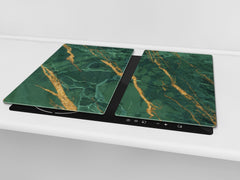 CUTTING BOARD and Cooktop Cover - Impact & Shatter Resistant Glass D21 Marbles 1 Series: Green marble with golden veins 2