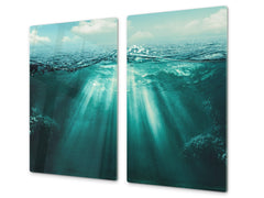 CUTTING BOARD and Cooktop Cover - Impact & Shatter Resistant Glass D02 Water Series: Water 20