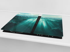 CUTTING BOARD and Cooktop Cover - Impact & Shatter Resistant Glass D02 Water Series: Water 20