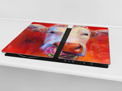 Induction Cooktop Cover –Shatter Resistant Glass Kitchen Board – Hob cover; MEASURES: SINGLE: 60 x 52 cm (23,62” x 20,47”); DOUBLE: 30 x 52 cm (11,81” x 20,47”); D32 Paintings Series: Pastel cow