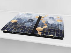 TEMPERED GLASS CHOPPING BOARD – Glass Cutting Board and Worktop Saver D26 Textures and tiles 2 Series: Golden-blue geometric abstraction