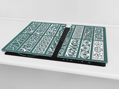 Tempered GLASS Kitchen Board – Impact & Scratch Resistant D27 Vintage leaves and patterns Series: Abstract design pattern