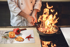 Tempered GLASS Kitchen Board – Impact & Scratch Resistant D27 Vintage leaves and patterns Series: Tropical palm leaves