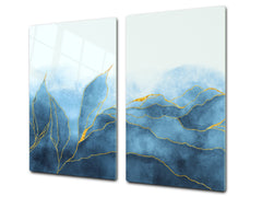 Chopping Board - Induction Cooktop Cover D21 Marbles 1 Series: Blue marble leaves