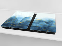 Chopping Board - Induction Cooktop Cover D21 Marbles 1 Series: Blue marble leaves