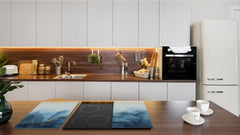Chopping Board - Induction Cooktop Cover D21 Marbles 1 Series: Blue marble leaves