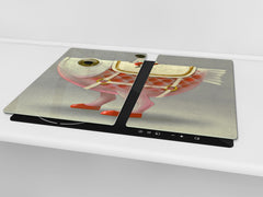 Chopping Board Set - Induction Cooktop Cover – Glass Cutting Board; MEASURES: SINGLE: 60 x 52 cm (23,62” x 20,47”); DOUBLE: 30 x 52 cm (11,81” x 20,47”); D33 Abstract Graphics Series: Imagination concept