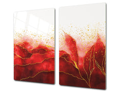 Chopping Board - Induction Cooktop Cover D21 Marbles 1 Series: Red marble leaves