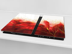 Chopping Board - Induction Cooktop Cover D21 Marbles 1 Series: Red marble leaves