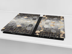 TEMPERED GLASS CHOPPING BOARD – Glass Cutting Board and Worktop Saver D26 Textures and tiles 2 Series: Golden-black geometric abstraction