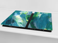 Tempered GLASS Kitchen Board – Impact & Scratch Resistant D27 Vintage leaves and patterns Series: Colourful paint brushes