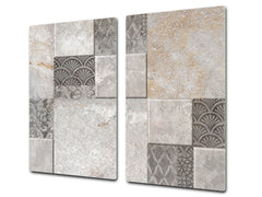 Tempered GLASS Kitchen Board – Impact & Scratch Resistant D27 Vintage leaves and patterns Series: Stone mosaic background