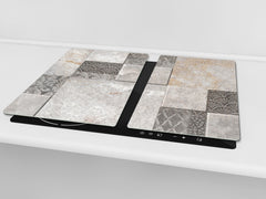 Tempered GLASS Kitchen Board – Impact & Scratch Resistant D27 Vintage leaves and patterns Series: Stone mosaic background