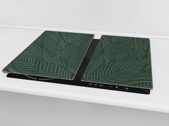 Tempered GLASS Kitchen Board – Impact & Scratch Resistant D27 Vintage leaves and patterns Series: Abstract banana leaves