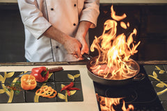 KITCHEN BOARD & Induction Cooktop Cover – Glass Pastry Board D25 Textures and tiles 1 Series: Golden branches on a dark background