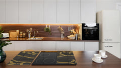 KITCHEN BOARD & Induction Cooktop Cover – Glass Pastry Board D25 Textures and tiles 1 Series: Golden branches on a dark background