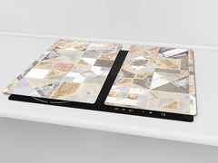 Tempered GLASS Kitchen Board – Impact & Scratch Resistant D27 Vintage leaves and patterns Series: Retro tiles pattern