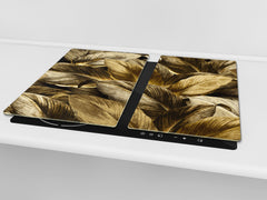 Induction Cooktop Cover Kitchen Board – Impact Resistant Glass Pastry Board – Heat resistant; MEASURES: SINGLE: 60 x 52 cm (23,62” x 20,47”); DOUBLE: 30 x 52 cm (11,81” x 20,47”); D31 Tropical Leaves Series: Precious leaves