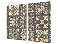 Tempered GLASS Kitchen Board – Impact & Scratch Resistant D27 Vintage leaves and patterns Series: Sculpted mosaic pattern