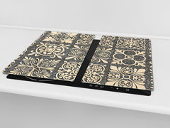 Tempered GLASS Kitchen Board – Impact & Scratch Resistant D27 Vintage leaves and patterns Series: Sculpted mosaic pattern