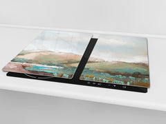 Induction Cooktop Cover –Shatter Resistant Glass Kitchen Board – Hob cover; MEASURES: SINGLE: 60 x 52 cm (23,62” x 20,47”); DOUBLE: 30 x 52 cm (11,81” x 20,47”); D32 Paintings Series: Delicate landscape