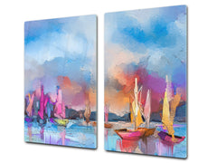 Induction Cooktop Cover –Shatter Resistant Glass Kitchen Board – Hob cover; MEASURES: SINGLE: 60 x 52 cm (23,62” x 20,47”); DOUBLE: 30 x 52 cm (11,81” x 20,47”); D32 Paintings Series: Impressionist seascape