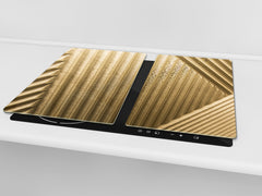 Tempered GLASS Cutting Board – Worktop saver and Pastry Board –- Glass Kitchen Board; MEASURES: SINGLE: 60 x 52 cm (23,62” x 20,47”); DOUBLE: 30 x 52 cm (11,81” x 20,47”); D28 Golden Waves Series: Golden art deco