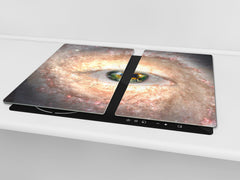 Chopping Board Set - Induction Cooktop Cover – Glass Cutting Board; MEASURES: SINGLE: 60 x 52 cm (23,62” x 20,47”); DOUBLE: 30 x 52 cm (11,81” x 20,47”); D33 Abstract Graphics Series: Eye in midst of galaxy