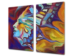 Induction Cooktop Cover –Shatter Resistant Glass Kitchen Board – Hob cover; MEASURES: SINGLE: 60 x 52 cm (23,62” x 20,47”); DOUBLE: 30 x 52 cm (11,81” x 20,47”); D32 Paintings Series: Abstract human portrait