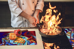 Induction Cooktop Cover –Shatter Resistant Glass Kitchen Board – Hob cover; MEASURES: SINGLE: 60 x 52 cm (23,62” x 20,47”); DOUBLE: 30 x 52 cm (11,81” x 20,47”); D32 Paintings Series: Abstract human portrait