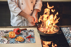 Tempered GLASS Kitchen Board – Impact & Scratch Resistant D27 Vintage leaves and patterns Series: Spanish mosaic tiles