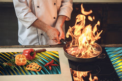 Copy of UNIQUE Tempered GLASS Kitchen Board –Scratch Resistant Glass Cutting Board –Glass Countertop MEASURES: SINGLE: 60 x 52 cm (23,62” x 20,47”); DOUBLE: 30 x 52 cm (11,81” x 20,47”); D29 Colourful Variety Series: Blue abstract composition